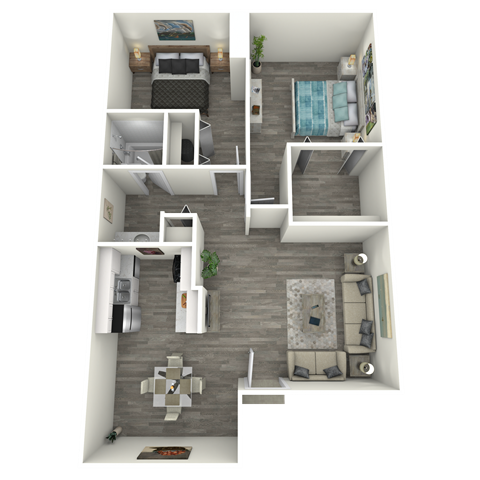 Floor plan for 2 beds, 1 bath, 850 sqft